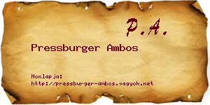 Pressburger Ambos névjegykártya